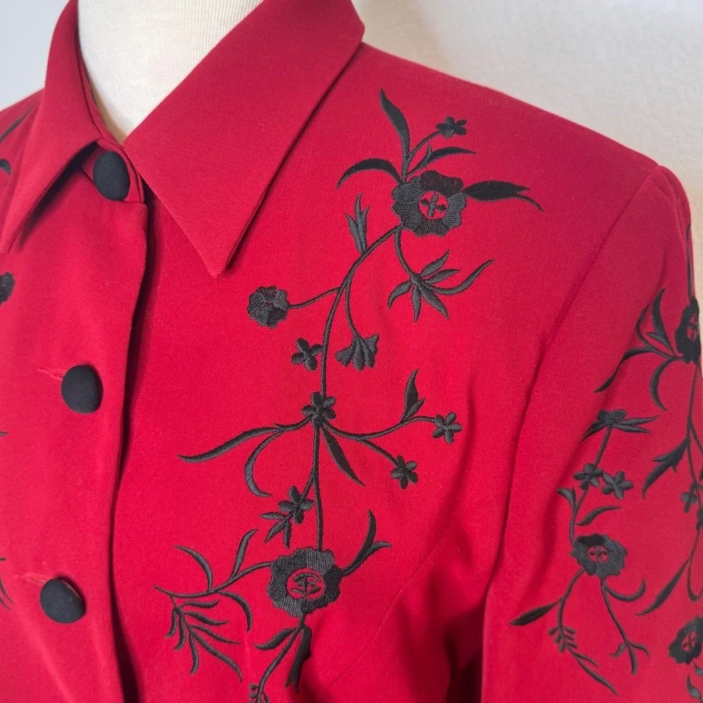 Hairston Roberson Women Embroidered‎ Button Front Jacket Sz 10 Red Western Rodeo